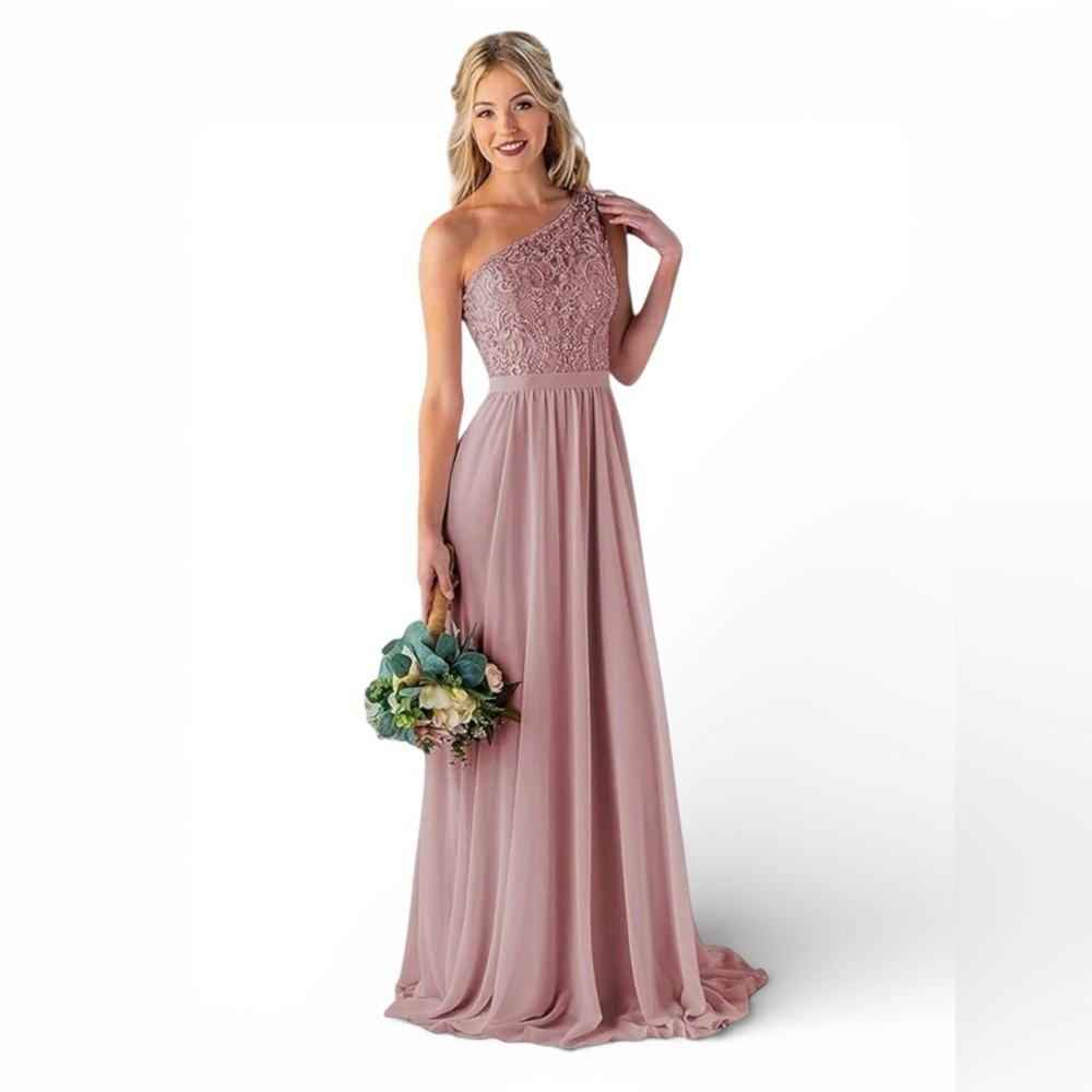 David's Bridal One-Shoulder Pink Gown. Size/6 - NWT